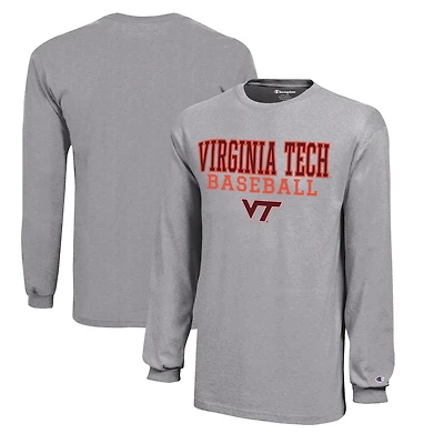 Youth Champion  Gray Virginia Tech Hokies Stacked Logo Long Sleeve Baseball T-Shirt