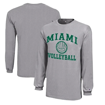 Youth Champion  Gray Miami Hurricanes Icon Logo Long Sleeve Volleyball T-Shirt