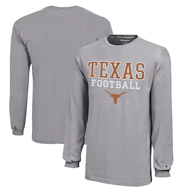 Youth Champion  Gray Texas Longhorns Stacked Logo Long Sleeve Football T-Shirt