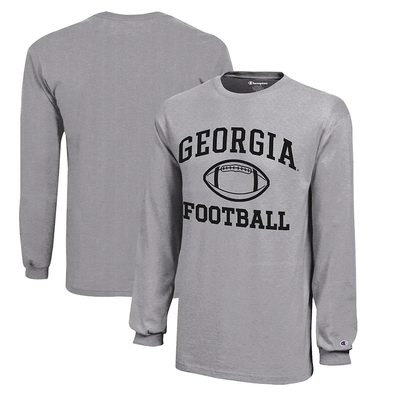 Youth Champion  Gray Georgia Bulldogs Icon Logo Long Sleeve Football T-Shirt