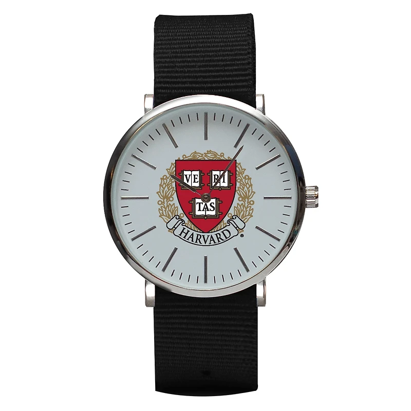 Black Harvard Crimson Stitch Nylon Strap Watch