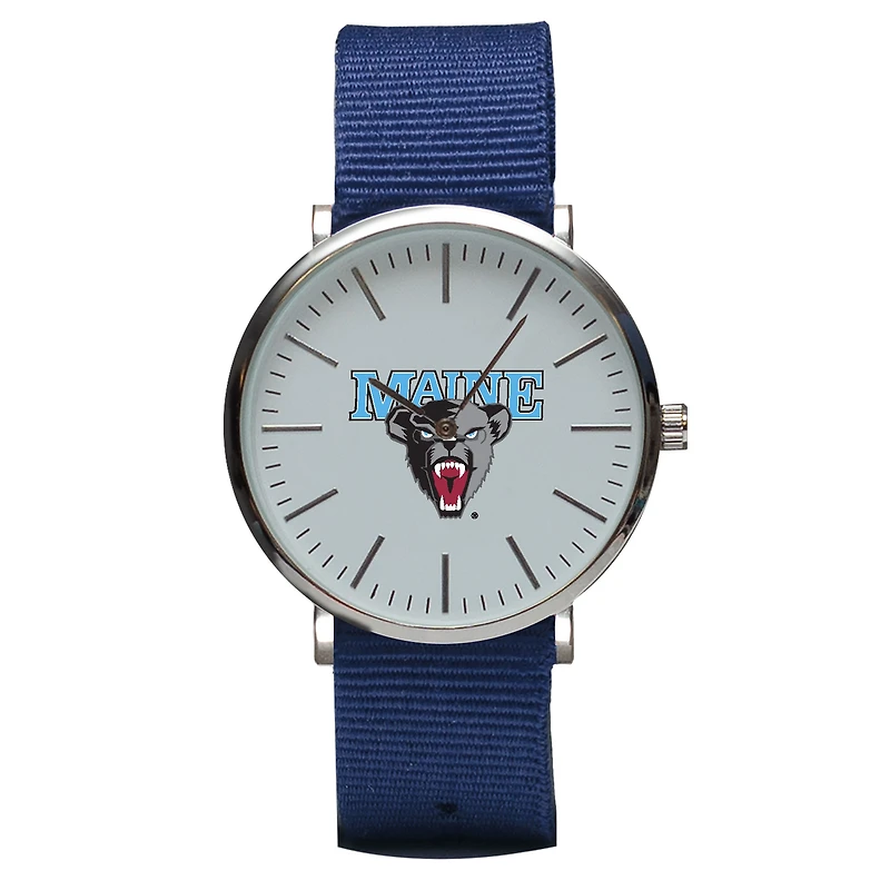 Navy Maine Black Bears Stitch Nylon Strap Watch