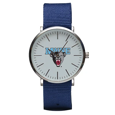 Navy Maine Black Bears Stitch Nylon Strap Watch
