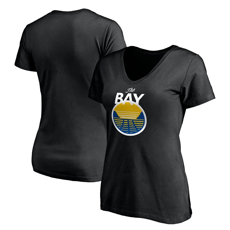 Women's Black Golden State Warriors Primary Logo V-Neck T-Shirt