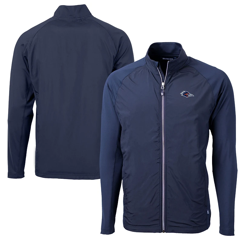 Men's Cutter & Buck  Navy UTSA Roadrunners  Adapt Eco Knit Hybrid Recycled Full-Zip Jacket
