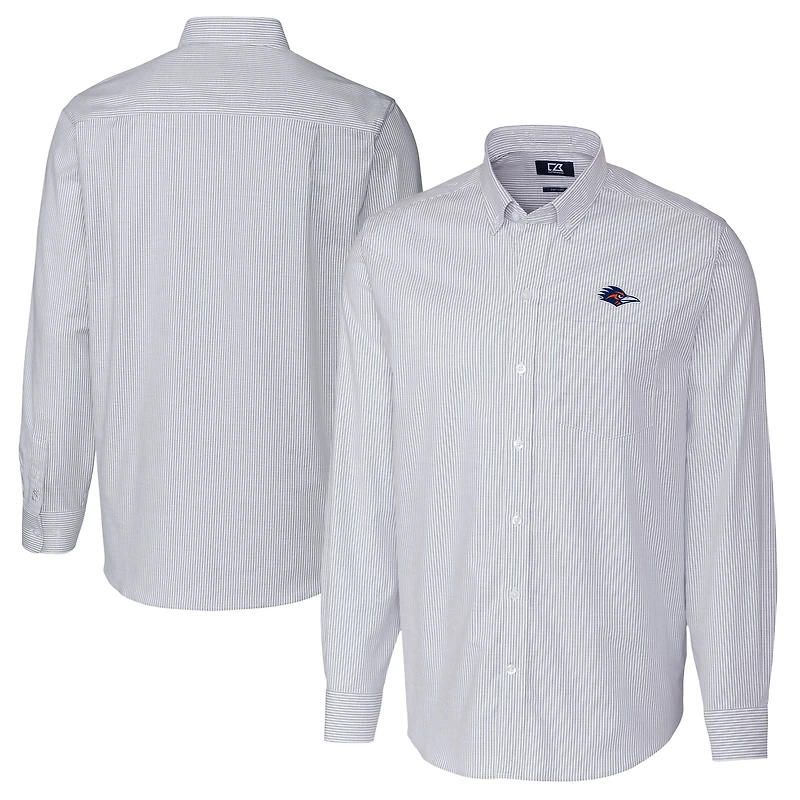 Men's Cutter & Buck  Light Blue UTSA Roadrunners  Oxford Stretch Stripe Long Sleeve Tri-Blend Button-Down Shirt