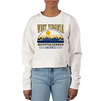 Women's Uscape Apparel Cream West Virginia Mountaineers Pigment Dyed Local Skyline Fleece Crop Crewneck Sweatshirt