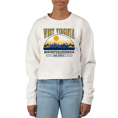 Women's Uscape Apparel Cream West Virginia Mountaineers Pigment Dyed Local Skyline Fleece Crop Crewneck Sweatshirt