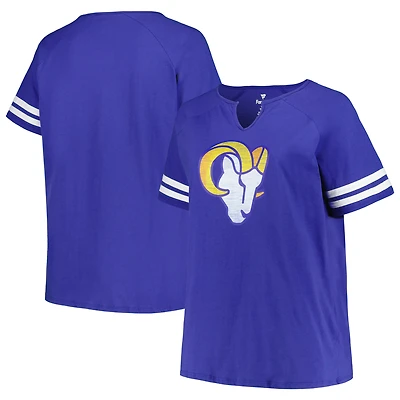 Women's Fanatics Royal Los Angeles Rams Plus Size Logo Notch Neck Raglan Sleeve T-Shirt