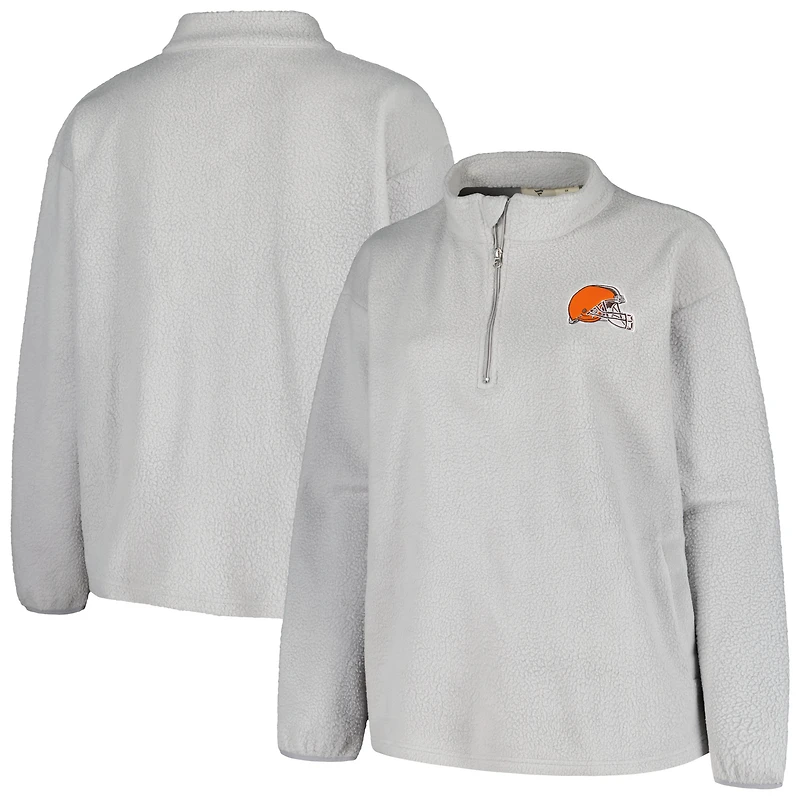 Women's Profile Gray Cleveland Browns Plus Size Sherpa Quarter-Zip Jacket
