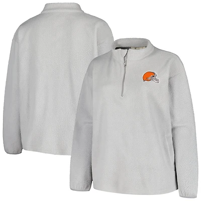 Women's Profile Gray Cleveland Browns Plus Size Sherpa Quarter-Zip Jacket