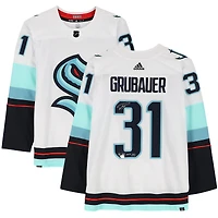 Philipp Grubauer Seattle Kraken Autographed White Adidas Authentic Jersey with "1st SCP Series Win" Inscription - Limited Edition of 23