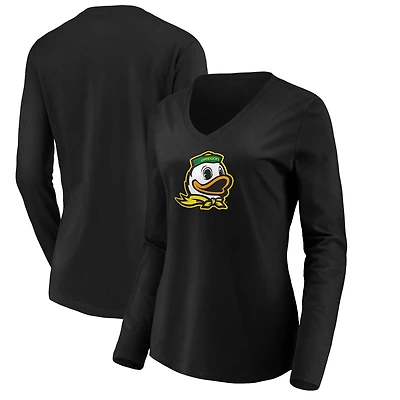 Women's Black Oregon Ducks Primary Logo V-Neck Long Sleeve T-Shirt