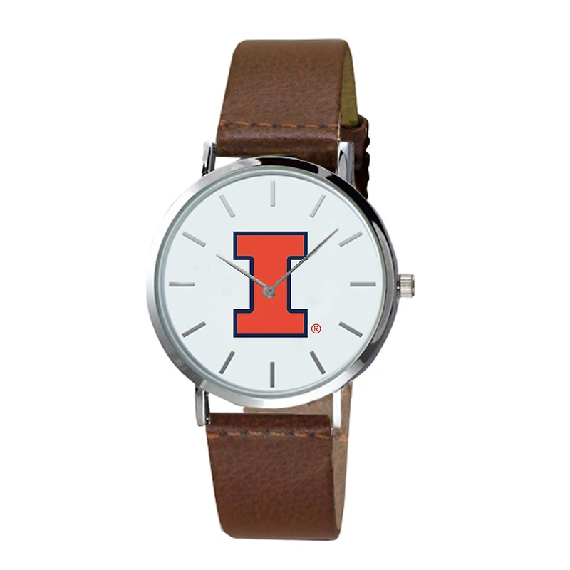 Men's Brown Illinois Fighting Illini Plexus Leather Watch