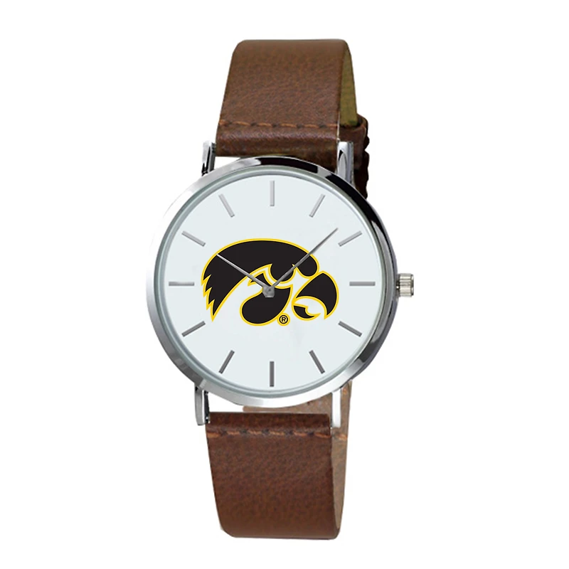 Men's Brown Iowa Hawkeyes Plexus Leather Watch