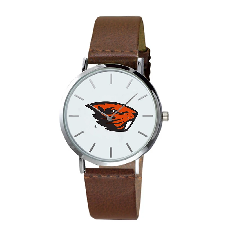 Men's Brown Oregon State Beavers Plexus Leather Watch