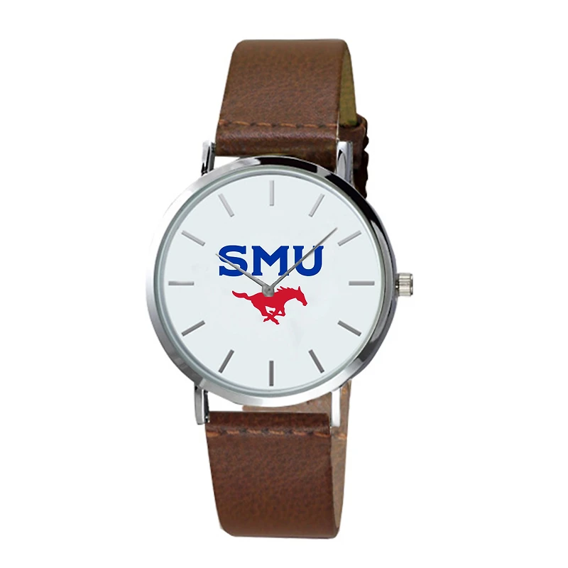 Men's Brown SMU Mustangs Plexus Leather Watch