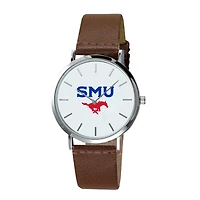 Men's Brown SMU Mustangs Plexus Leather Watch