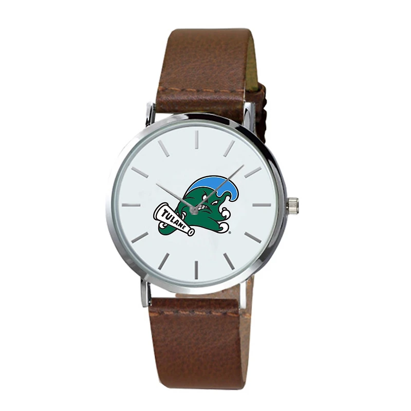 Men's Brown Tulane Green Wave Plexus Leather Watch