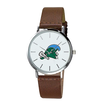 Men's Brown Tulane Green Wave Plexus Leather Watch