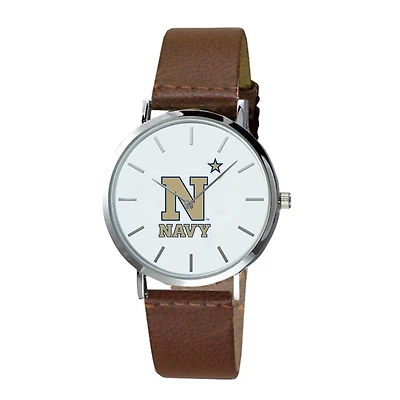 Men's Brown Navy Midshipmen Plexus Leather Watch