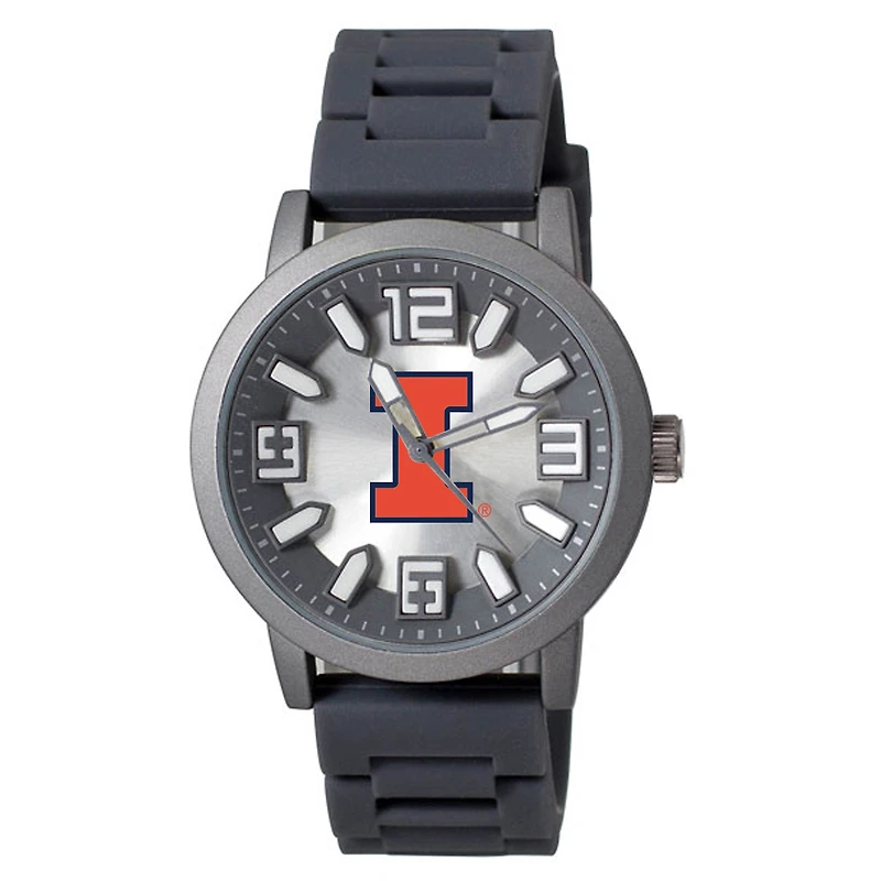 Men's Black Illinois Fighting Illini Enigma Silicone Strap Watch