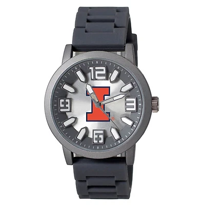 Men's Black Illinois Fighting Illini Enigma Silicone Strap Watch