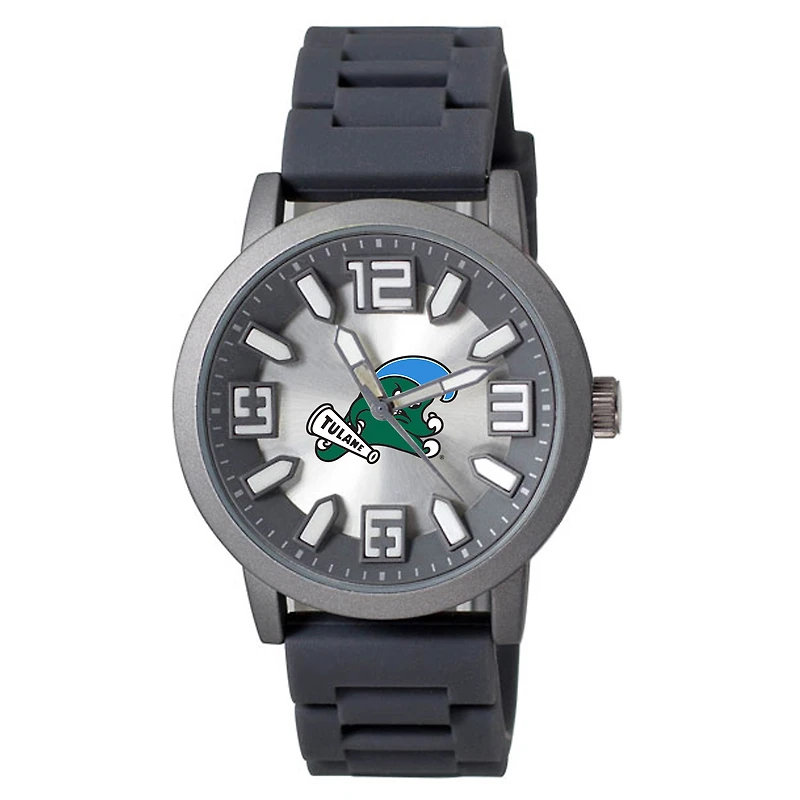 Men's Black Tulane Green Wave Enigma Silicone Strap Watch