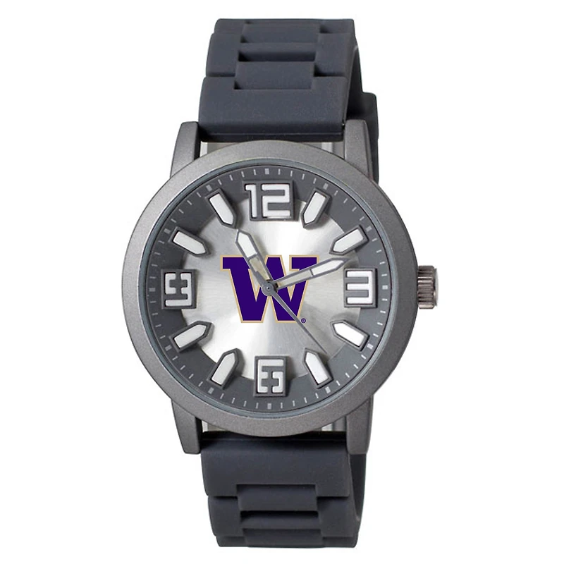 Men's Black Washington Huskies Enigma Silicone Strap Watch