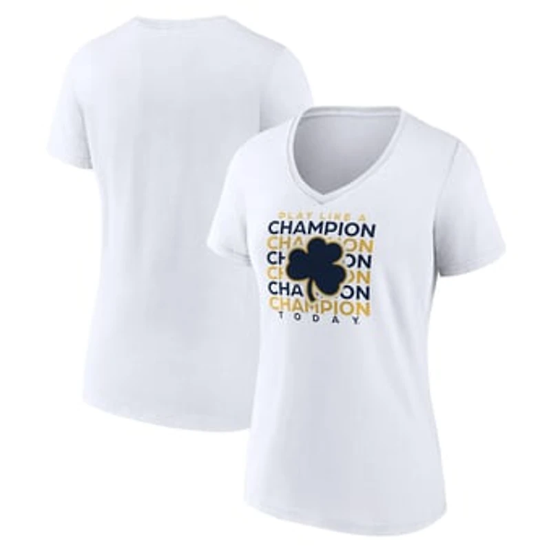 Women's White Notre Dame Fighting Irish Play Like a Champion Today Repeat V-Neck T-Shirt