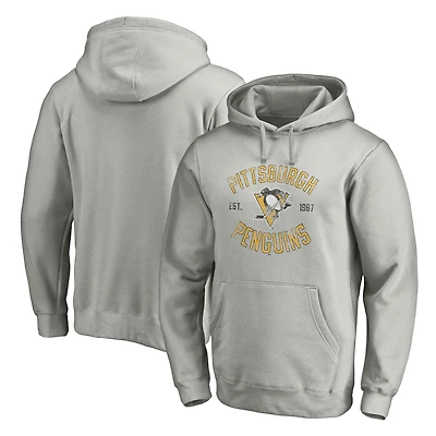 Men's Heather Gray Pittsburgh Penguins Heritage Pullover Hoodie