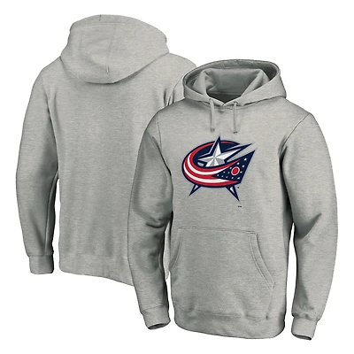 Men's Gray Columbus Blue Jackets Primary Logo Pullover Hoodie