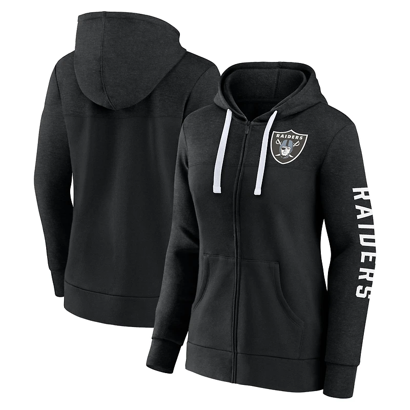 Women's Fanatics Heather Charcoal Las Vegas Raiders Plus Size City Ties Full-Zip Hoodie