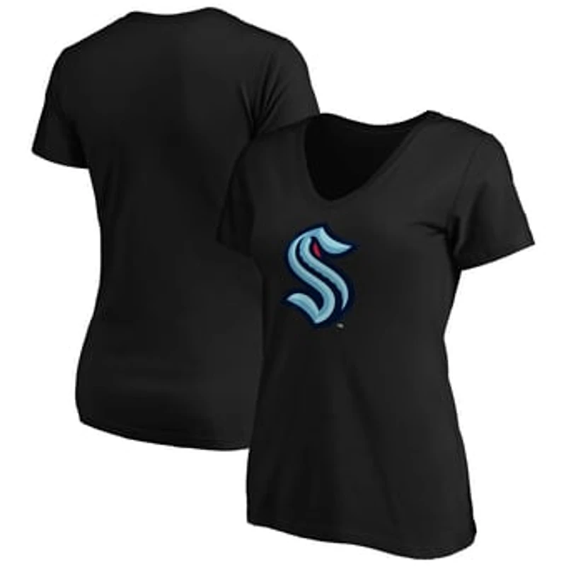Women's Black Seattle Kraken Primary Logo V-Neck T-Shirt