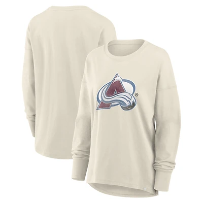 Women's Fanatics Cream Colorado Avalanche Distressed Logo Long Sleeve T-Shirt