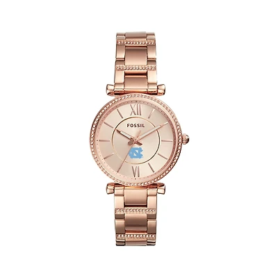 Women's Fossil Gold North Carolina Tar Heels Carlie Rose Stainless Steel Watch
