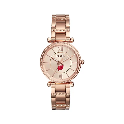 Women's Fossil Gold Wisconsin Badgers Carlie Rose Stainless Steel Watch