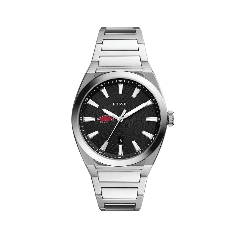 Men's Fossil  Black Arkansas Razorbacks Everett Stainless Steel Watch