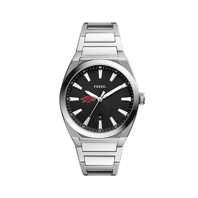 Men's Fossil  Black Arkansas Razorbacks Everett Stainless Steel Watch