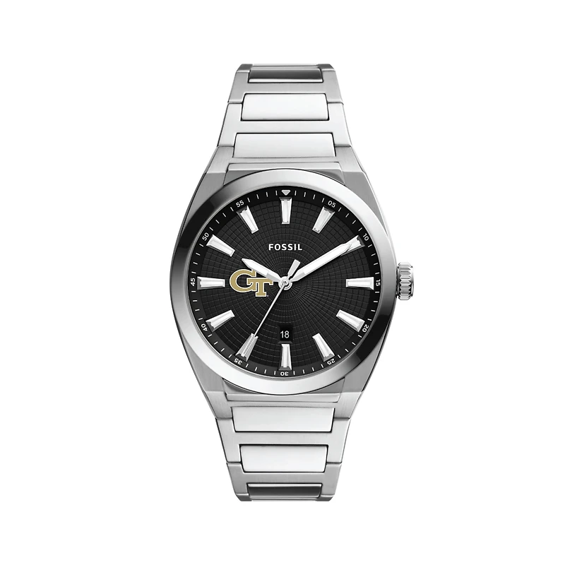 Men's Fossil  Black Georgia Tech Yellow Jackets Everett Stainless Steel Watch