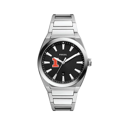 Men's Fossil  Black Illinois Fighting Illini Everett Stainless Steel Watch