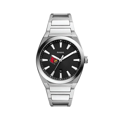 Men's Fossil  Black Louisville Cardinals Everett Stainless Steel Watch
