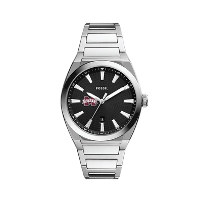 Men's Fossil  Black Mississippi State Bulldogs Everett Stainless Steel Watch