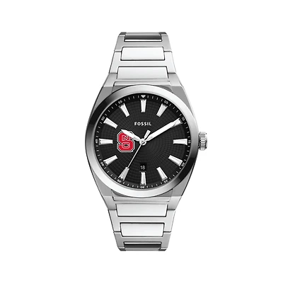 Men's Fossil  Black NC State Wolfpack Everett Stainless Steel Watch