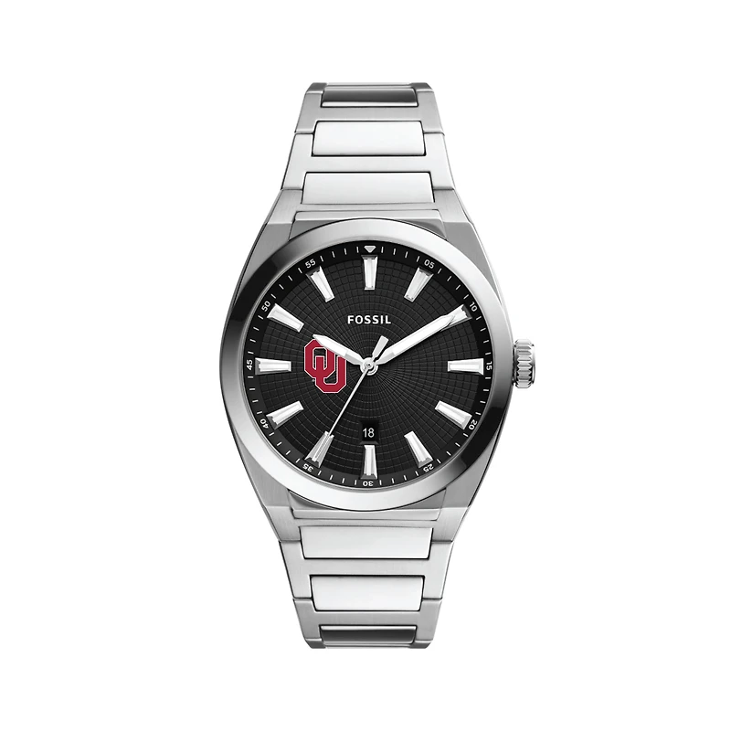 Men's Fossil  Black Oklahoma Sooners Everett Stainless Steel Watch