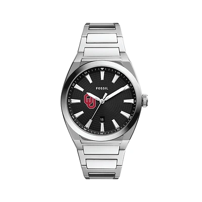 Men's Fossil  Black Oklahoma Sooners Everett Stainless Steel Watch