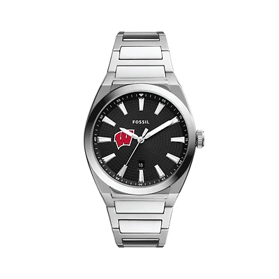 Men's Fossil  Black Wisconsin Badgers Everett Stainless Steel Watch