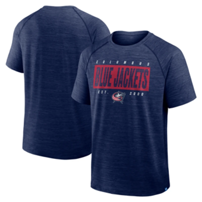 Men's Fanatics Heather Navy Columbus Blue Jackets Breakaway Clutch Raglan T-Shirt