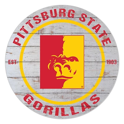 Pittsburg State Gorillas 20'' x 20'' Indoor/Outdoor Weathered Circle Sign