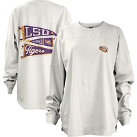 Women's Pressbox White LSU Tigers Pennant Stack Oversized Long Sleeve T-Shirt
